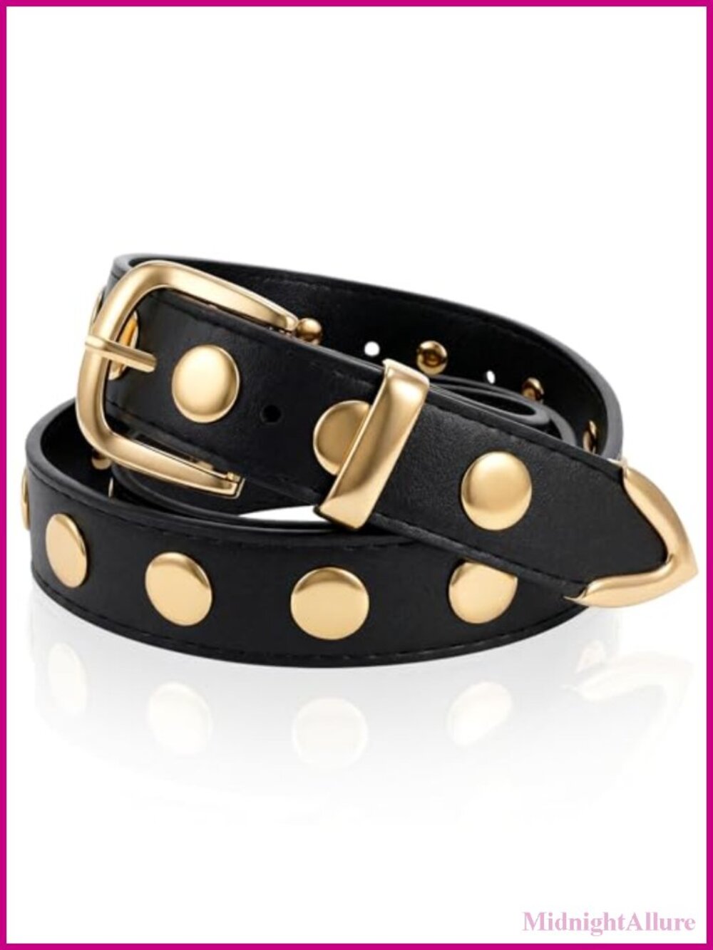 PU Leather Studded Belt with Gold Buckle for Women Jeans Dresses